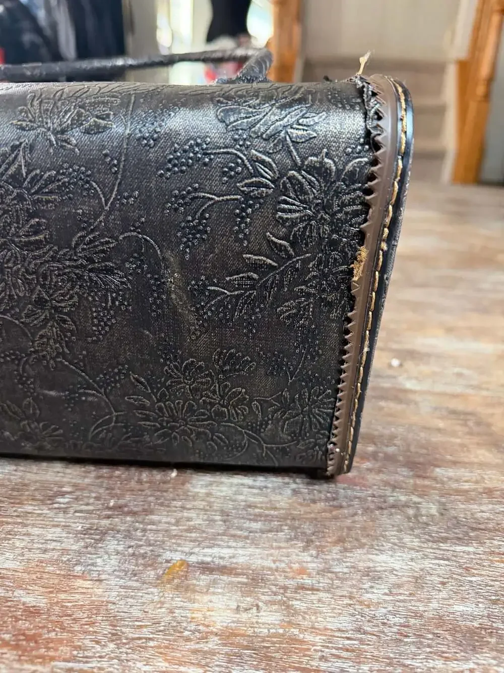 Faux Leather Embossed Floral Purse Style Decorative Planter Basket